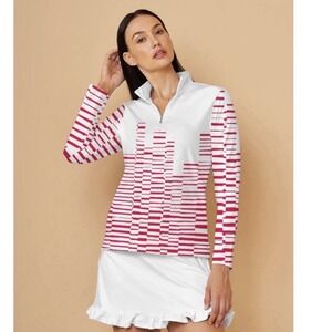 Acegolfs UPF 50+ Women's Quarter Zip Golf Pullover White Pink 4X NWT Sun Shirt